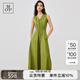 Marc O'Polo/MOP 2024夏季新款棉麻V領(lǐng)無(wú)袖露腰時(shí)尚氣質(zhì)連衣裙女收腰 牛油果綠440 XS