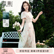 香影粉色碎花連衣裙女2025夏季新款法式泡泡袖v領(lǐng)打攬收腰仙女裙 粉紅 M