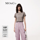 MO&Co.【涼感】T恤夏啞光鉚釘臟染褪色dirtyfit彈力正肩美式摩安珂 淺花灰色 S 160