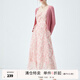 秋水伊人小個(gè)子春秋款藍色碎花裙子兩件套女裝新款開(kāi)衫吊帶裙 粉紅 L