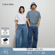 Calvin Klein Jeans夏季男女情侶中性印花休閑通勤ck純棉寬松短袖T恤J325574 PN6-霧霾藍 L