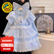 G.duck小黃鴨愛(ài)莎公主裙冰雪奇緣女童連衣裙秋冬加絨蛋糕裙兒童生日禮物 藍色裙子 加項鏈+頭紗全套 110 尺碼4~5歲【100-110cm】