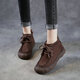 TLOUU真皮高幫鞋女2025冬季休閑女鞋頭層牛皮平底單鞋后拉鏈加絨棉鞋女 棕色 37
