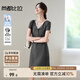 尚都比拉含棉蕾絲領(lǐng)短袖A字連衣裙女夏季拼接假兩件T恤裙收腰顯瘦中長裙