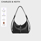 CHARLES&KEITH25秋季新品雙肩帶鉚釘簡約單肩腋下包七夕禮物CK2-20782708 Noir黑色 S