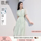 香影綠色連衣裙女2025夏裝新款泡泡袖正肩裙子收腰淑女氣質(zhì)印花裙 果綠 S 155/80A/85-95斤
