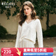 Olrain歐芮兒杏白色針織衫女春季2025新款度假風(fēng)小V領(lǐng)挑孔上衣 杏白色 M