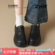 ZHR樂福鞋女圓頭軟底系帶小皮鞋女英倫風(fēng)復(fù)古單鞋子女 QE19黑色37