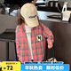 圖圖小象女童襯衫2025秋季新款寶寶復(fù)古格子襯衣兒童磨毛外套 粉色 140