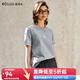 Olrain歐芮兒法式灰色T恤女春季2025新款拼接蕾絲印花短袖上衣 灰色 L