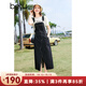 百圖betu女裝春夏新款背帶裙減齡設計感開叉牛仔背帶裙女2403D10 深牛仔藍 M