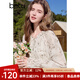 百圖betu女裝2025春季新款襯衫花邊領(lǐng)寬松印花長(cháng)袖襯衫女2501T31 杏色 L