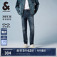 杰克·瓊斯（JACK&JONES） 潮流時(shí)尚LOGO皮標(biāo)彈力修身水洗貓須舒適百搭牛仔褲男裝225132035