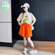 WVD女童夏季套裝2025新款時(shí)髦洋派夏裝大童女孩夏日休閑運(yùn)動(dòng)短袖短褲 杏色套裝 杏色套裝 120 CM