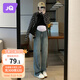 婧麒（JOYNCLEON）孕婦褲春秋休閑外穿打底闊腿牛仔褲小個子 復古藍XXL jyk26751