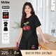 MsShe【重工刺繡巨顯瘦套裝】大碼女裝2025夏季胖mmT恤短褲兩件套 黑色現(xiàn)貨 3XL