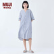無(wú)印良品（MUJI） 女式 涼感雙層紗織 短袖睡裙 家居服 25年夏季 涼感物語(yǔ)FD20CC5S 藏青色豎條紋 S -M 160/84A