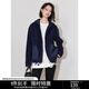 初語(yǔ)雙面絨復古休閑外套女2024秋冬新款撞色減齡保暖寬松連帽開(kāi)衫 藏青色 L