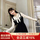 森女部落原創(chuàng  )氣質(zhì)淑女針織假兩件連衣裙長(cháng)裙新款秋冬女裝 黑色（單件） M