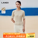 藍地（LANDI）米色圓領(lǐng)肌理感針織衫女萊賽爾真絲短袖上衣秋新品 米色 L