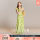三彩2025夏季新款碎花印花連衣裙法式A字裙V領(lǐng)鏤空長裙浪漫M
