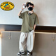 G.DUCKKIDS兒童裝男童夏裝運動(dòng)套裝2025新款中大童夏季帥氣夏款男孩洋氣潮牌 軍綠色 140 cm(140cm)