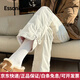 ESSONIO女士羽絨褲女冬季外穿時(shí)尚新款加絨加厚保暖加長(zhǎng)大碼直筒闊腿棉褲 米色 【正?！?S (85-100斤)