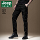 JEEP SPIRIT春秋工裝褲男修身小腳新款特訓褲多口袋韓版潮流傘兵休閑褲男 黑色 32