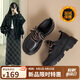 ZHR樂福鞋女真牛皮粗跟單鞋女英倫風(fēng)加絨休閑女鞋 AY78AN 黑色 37 