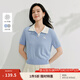 茵曼法式亞麻絞花針織衫2025夏季女裝新款簡(jiǎn)約翻領(lǐng)顯瘦短袖上衣 天藍(lán)色 S