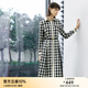 顏域時尚氣質(zhì)連衣裙女春裝2024新款復(fù)古連身裙翻領(lǐng)a字裙格子裙子 黑白格 M