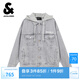 杰克·瓊斯（JACK&JONES）男裝秋季夾克可拆卸連帽字母刺繡寬松紐扣日常牛仔外套225357027 C43淺牛仔灰 M （175）
