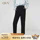 OVV2023秋冬新款女裝日本進口三醋酸側后腰松緊休閑通勤長褲 黑色（凈色）A3 XS