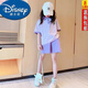 迪士尼（Disney）女童夏季套裝短袖POLO衫韓版中大童學(xué)院風(fēng)女孩運動(dòng)短褲兒童兩件套 紫色 polo衫套裝 150