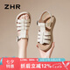 ZHR厚底涼鞋女夏時(shí)尚羅馬編織女鞋軟底魔術(shù)貼一字帶鞋子女ES62米色35