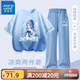 真維斯女童套裝夏裝敖丙兒童服裝哪吒純棉短袖t恤牛仔防蚊褲子時(shí)髦童裝 【吊染短袖+天絲直筒防蚊褲】01 140 【推薦體重56-68斤】
