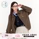 紫涵（ZIHAN）紫涵復(fù)古咖色翻領(lǐng)皮衣外套女秋季新款短款高級(jí)感機(jī)車(chē)夾克上衣 咖色 L