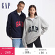 GAP男女裝24秋冬碳素磨毛字母logo抓絨立領(lǐng)衛衣609264