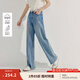茵曼（INMAN）【商場同款】萊賽爾毛邊牛仔闊腿褲2025夏季女裝新款寬松褲子 牛仔藍(lán) 27
