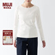 無(wú)印良品（MUJI）女式 彈力羅紋編織 圓領(lǐng)長(zhǎng)袖T恤打底衫女款內(nèi)搭 BB2OVA4S 米白色 XXL  (170/96A)