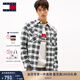 TOMMY JEANS25新款秋冬男裝純棉微抓絨法蘭絨復(fù)古漸變格紋襯衫外套22019 黑白格紋BDS S