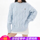 歐貝汐毛衣女秋冬季加厚套頭軟糯慵懶風(fēng)打底內搭上衣藍色麻花寬松針織衫 淺藍色 M