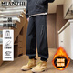 棉致休閑褲男冬季保暖加絨束腳工裝褲防風(fēng)戶(hù)外沖鋒褲子男 黑色 3XL