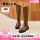 百麗（Belle）七夕禮物周雨彤同款月光騎士靴女商場(chǎng)款顯瘦長(zhǎng)靴3EL73DG4 焦糖棕(啞光面) 39 (245mm)