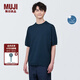無印良品（MUJI） 男式 防紫外線麻混圓領(lǐng)短袖毛衣男款針織衫 硬核防曬AA0QGA4S 藏青色 M 170/92A