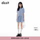 DZZIT地素連衣裙2025夏季新款復古深藍格子拼接小翻領(lǐng)短裙女3J2O4383T 深藍色（連衣裙) S