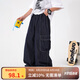 寶貝亨亨;BABY HH男童夏季冰絲闊腿工裝軟牛仔防蚊褲2025新款褲子 牛仔藍色  150