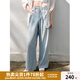 獨束（DUSHU）大碼女裝淺色牛仔褲夏2025年新款時尚百搭高腰條紋拼接直筒褲 淺牛仔藍(lán) 2XL （尺碼：4）