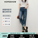紅袖水洗做舊牛仔褲2025春季新款女裝直筒翻邊中高腰顯瘦休閑九分褲 深牛仔藍(lán)072 M