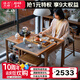 溪木工坊新中式陽(yáng)臺茶桌家用小型茶幾老榆木現代簡(jiǎn)約陽(yáng)臺方小茶臺泡茶桌 拾隱方茶桌巖面款+新月椅+清風(fēng)凳